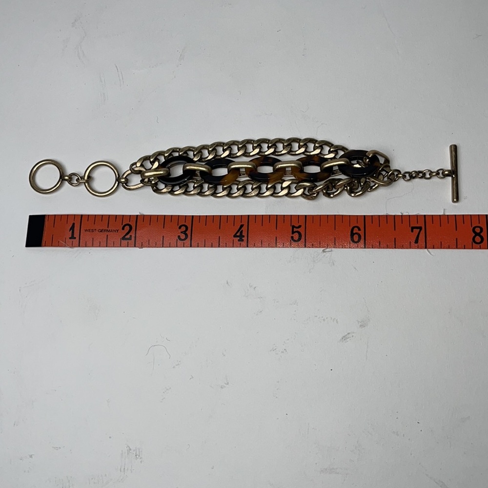 Chloe + Isabel MultiStrand Gold Plated Chain Tortoise Shell Link Toggle Bracelet - Picture 5 of 5